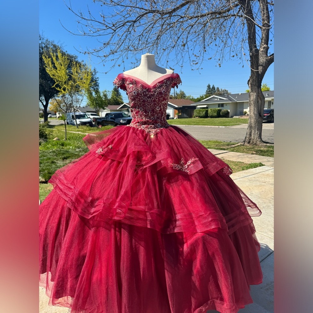 Burgundy quinceñera Dress corset style